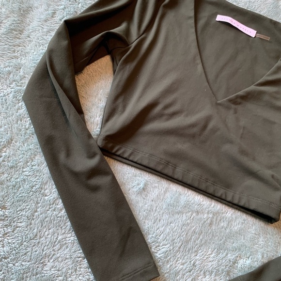 Susana Monaco REVOLVE Dark Green V-Neck Long Sleeve Crop Top Size XS